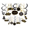 Kristin Paradise 30Ct Happy New Years Eve Hanging Swirl Decorations, 2025 NYE Glitter Gold Black Decor, NY Theme Party Supplies Pack, Eve-Nye Party Favors for Adult, Foil Home Decorating Kit