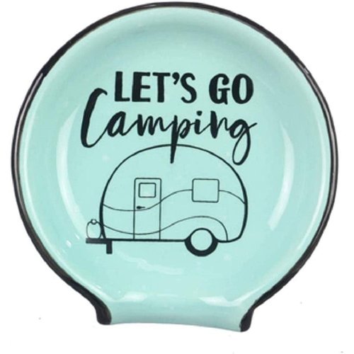 Young's Inc. Spoon Rest for Stove Top and Kitchen Counter - Ceramic Spoon Holder - Durable and Easy-to-Clean - Can Hold Ladles, Spatulas, Tea Bags, and More - Stylish Camping Design - 4.72x4.72x0.6