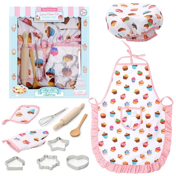 3 otters Kids Cooking and Baking Chef Set, Kids Chef Role Play Costume Set Cooking Toys for Kids Ages 3-12, Kid Chef Apron & Accessorie