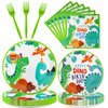96 Pcs Dinosaur Party Supplies, Dinosaur Theme Birthday Party Decoration Includes Plates Napkins Forks, Dino Tableware Set for Boys Kids Birthday, Serves 24 Guests