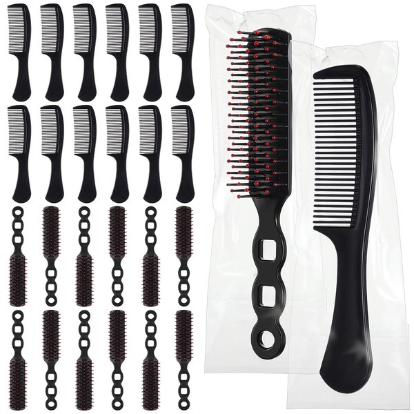 SiliFine 24 Pcs Hair Brush Combs Set in Bulk for Homeless Individually Wrapped Curly Thick Long Smoothing Hair Brush Detangling Hairbrush for Women Kids Hotel Homeless Nursing Charity