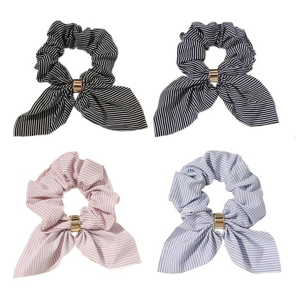 Xiwstar 4Pcs Rabbit Ears Bow Hair Bands Scrunchies Striped Bow-knot Hair Elastic Hair Ties Bands Ropes Ponytail Holder for Women Girls