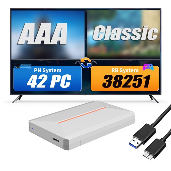 Retro Game Console HDD with Retrobat/Playnite Game Systems, 38251 Plug and Play Video Games, 42 AAA PC Games, Emulator Console Drive Compatible with Win 8.1/10/11, 5400RPM, 128M Cache, 6G/s
