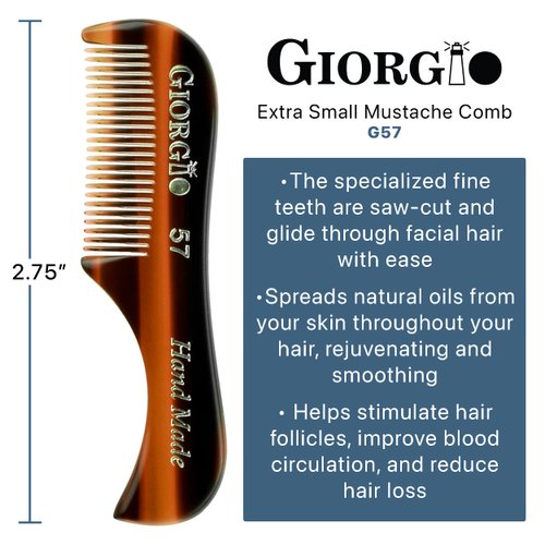 Giorgio G57 Extra Small 2.75 Inch Men's Fine Toothed Beard and Mustache Comb for Facial Hair Grooming and Styling. Wallet Pocket Comb Handmade of Quality Durable Cellulose, Saw-Cut and Hand Polished