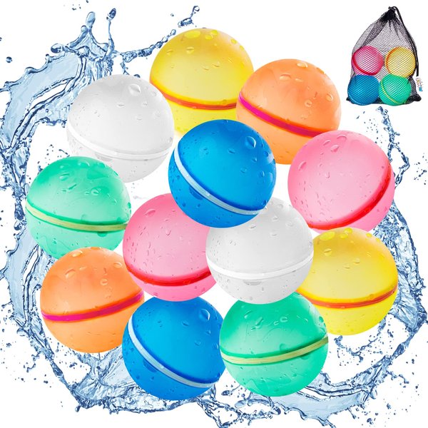 SOPPYCID Reusable Water Balloons Magnetic: Water Balloons for Kids Adult - Summer Outdoor Pool Beach Toys - 12 Pack Soft Water Bombs - Quick Fill Self Sealing Water Balls