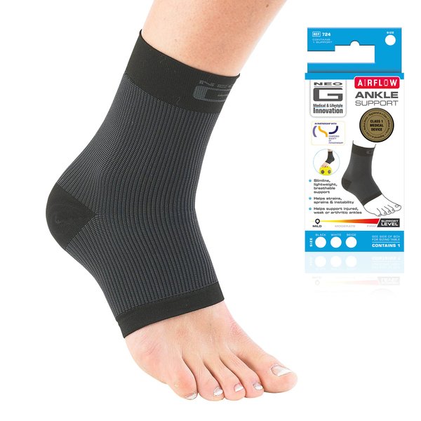 Neo-G Airflow Ankle Compression Sleeve - Sports, Daily Wear - Compression Ankle Brace, Tendonitis Support, Compression Ankle Support for Weak Ankles and Joint Pain - Airflow - S - Black