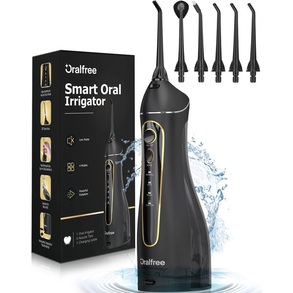 Oralfree Water Dental flosser Teeth Picks - Braces Cordless Oral Irrigator Portable Rechargeable Travel Irrigation Cleaner IPX7 Waterproof Electric Professional Flossing Teeth Cleaning for Home