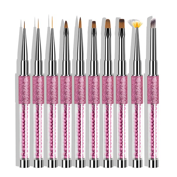 10 Pcs Kolinsky Sable Hair Acrylic Nail Art Application Brushes With Cap ， Nail Art Tips Builder Brush, Nail Painting Brush set.