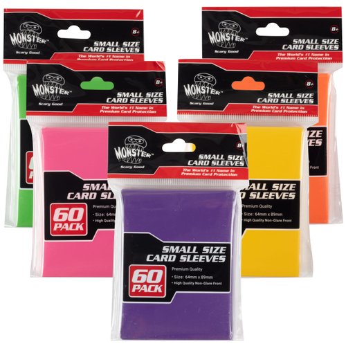 Monster Protectors Card Sleeves(300 Pack) -Small Size(64mm x 89mm) Bright Multi-Color Set of Card Protectors-Compatible with Yugioh & other Collectible TCGs & Sports Cards- Keep cards safe during play