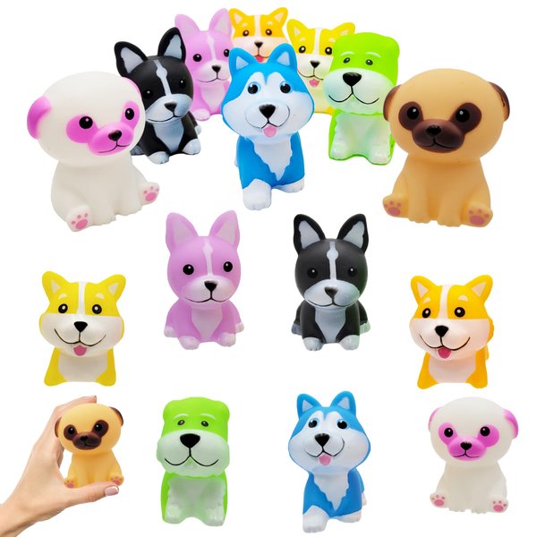 Chochkees Assorted Rubber Dog Toy Doggies for Kids and Toddlers, Bath Birthday Baby Showers Classroom, Summer Beach and Pool Activity, 2" Inches (6-Pack)