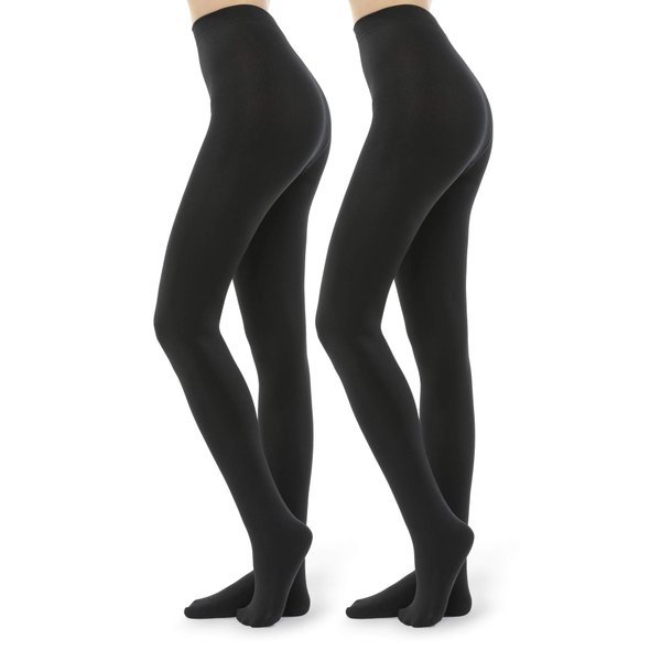 G&Y 2 Pairs Fleece Lined Tights for Women - 100D Opaque Warm Winter Pantyhose (Black2, M/L)