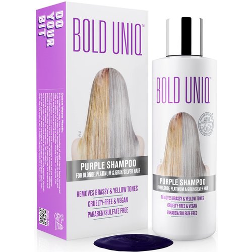 BOLD UNIQ Purple Sulfate-Free Vegan Shampoo for Blonde, Silver, and Gray Hair - 237 ml