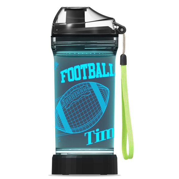 Lightzz Kids Water Bottle with 3D Glowing Rugby Ball Illusion LED Light - 14 OZ Tritan BPA Free - Creative Ideal Travel Mug for School Kids Boys Kids Holiday Camping Gifts