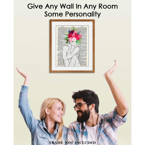 Lady with Flower Head Line Figure Abstract Wall Art: Minimalist, Aesthetic & Boho Wall Art for Home, Office, Bedroom & Living Room Decor | Unframed Posters 8x10"