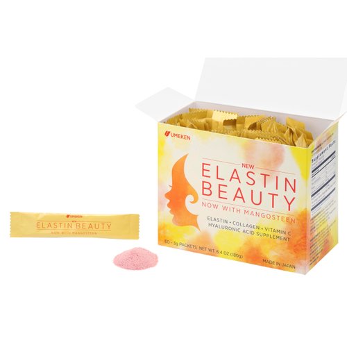 Umeken Elastin Beauty- Edible Elastin, Collagen, Hyaluronic Acid, and Vitamin C to maintain Skin Elasticity, Radiance, and Firmness from the inside out. Packets, Powder Form, 1-2 month supply.