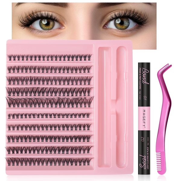 DIY Lash Extension Kit 200pcs Individual Lashes Cluster 30D+40D 8-16mm Mix Lash Clusters D Curl Eyelash Extension Kit Eyelashes Clusters with Lash Bond and Seal and Lash Applicator Tool