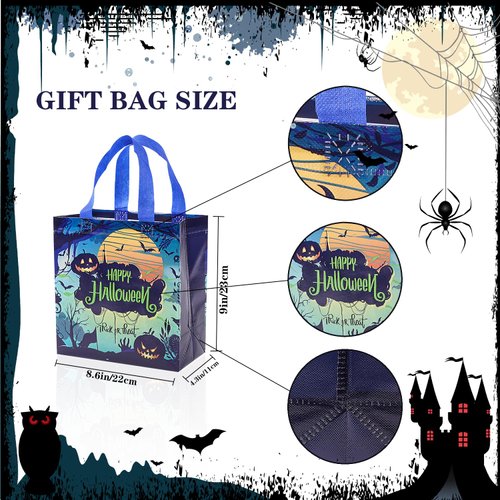Jaywayang 8Pcs Halloween Trick or Treat Bags, Small Halloween Tote Bags with Handles, Gift Bags, Reusable Non-Woven Halloween Bags for Gifts Wrapping, Halloween Party Supplies, 7.9×7.9×3.15"