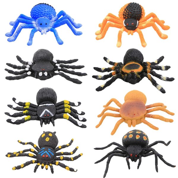 8 Pack 5 inch Realistic Rubber Spider Toy, Black Spiders Toys Set, Super Stretches Material TPR, Smelless Halloween Decoration Party Favors Gag Novelty Practical Jokes for Kids
