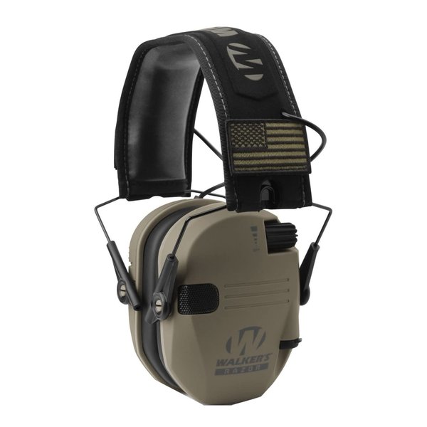 Walker's Razor Slim Folding Electronic Ear Protection with Sound Activated 23dB Noise Reduction and Sound Amplification, Tan Patriot