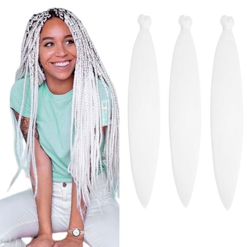 Braiding Hair Pre Stretched 30 Inch White Braiding Hair 3 packs Professional Crochet Hair Extensions Yaki Straight High Temperature Synthetic Fiber for Braids（30",White)