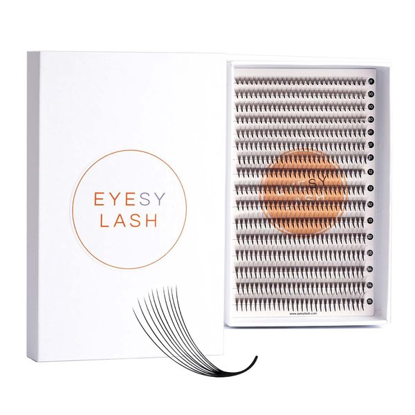 Eyesy Lash 448 Narrow Promade Fans | 10D 0.07mm Thickness D Curl 9-15mm Mixed Lengths | Mega Volume Premade Fans Eyelash Extensions Long Stem Pre Made Lash Tray Fluffy Natural