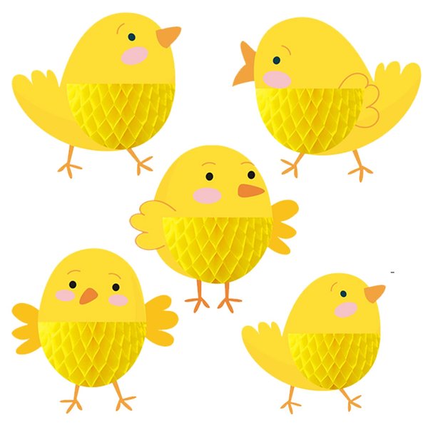 CPTBAG 5PCS Easter Chick Honeycomb Centerpieces Walking Animal Chicks 3D Table Decorations Honeycomb Balls for Kids Birthday Party Supplies Baby Shower Decorations