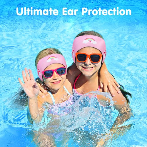 HeySplash Swimming Headband, Swimming Earplugs Kids Ear Plugs Ear Band Swimmer Ear Protection, Elastic Neoprene Ear Guard, Hair Guard for Kids, Adults, Keep Water Out, Hold Earplugs in, Medium, Pink