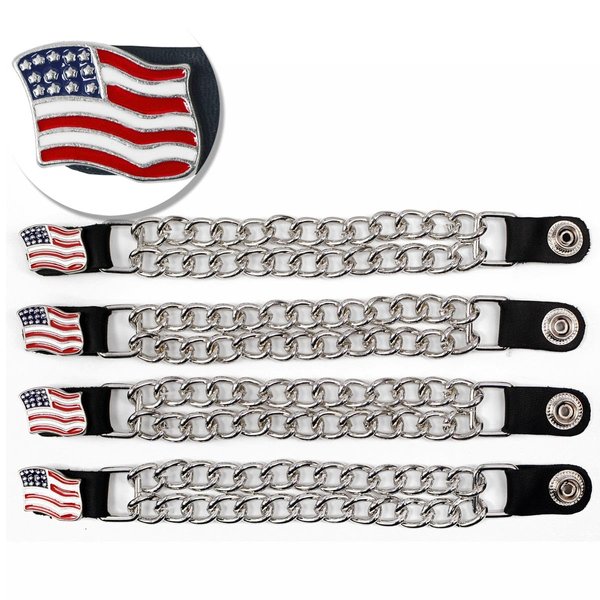 Milwaukee Leather American Flag Medallion Vest Extender - Double Chrome Chains Genuine Leather 8.5" Extension 4-PCS MLA6042SET - 6 Inch