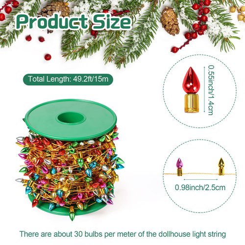 Dollhouse Miniature Fake Light String Dollhouse Christmas Decoration Colorful String Lights Model Doll House Miniature Furniture Accessories for Dollhouse Decor (Cone Style,590.5 Inch)