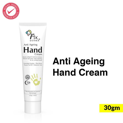 FIXDERMA Anti Ageing Hand Cream for Women & Men | Ceramide Moisturizer | Hyaluronic Acid Cream | Hand Cream for Dry and Rough Hands | Shea Butter | Cream for Itchy Hand | All Skins Types - 30g
