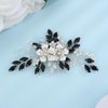 Teyglen Black Crystal Hair Comb Rhinestone Wedding Hair Piece for Bride Bridal Black Rhinestone Side Comb Bridal Flower Pearl Headpiece Wedding Hair Accessories for Women Bride Girls