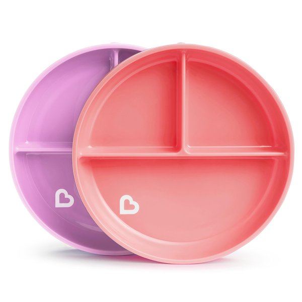 Munchkin® Stay Put™ Divided Suction Toddler Plates, Pink/Purple
