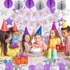YEOCU Birthday Decorations, Happy Birthday Banner with Birthday Balloons, Honeycomb Balls, Hanging Swirls, Circle Dots Garland, Happy Birthday Party Decorations for Women Men Boy Girl (Purple&Silver)