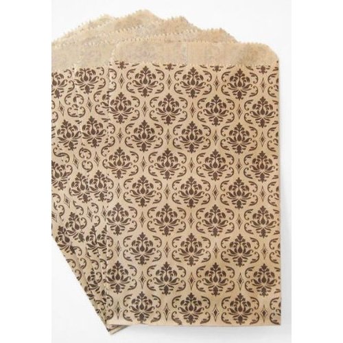 RJ Displays- 200 Pack Damask Brown Kraft Paper Bags, 4" x 6" inch for Candy, Cookies, Small Gift, Crafts, Party Favor, Cookies, Candy, Chocolate, Small Gifts, Sandwich, Jewelry Merchandise