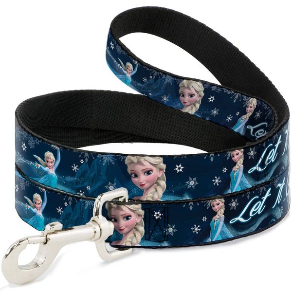Buckle-Down Pet Leash - Elsa the Snow Queen Poses/Snowflakes LET IT GO Blues/White - 4 Feet Long - 1/2" Wide
