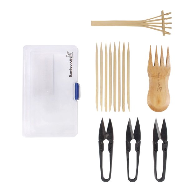 BambooMN Bonsai Tree Pruning Trimming Starter Tool Kit - Leaf Trimmers, and Bamboo Rake - 1 Set
