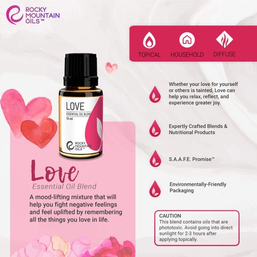 Rocky Mountain Oils Love Essential Oil Blend - 15ml, 100% Pure and Natural Essential Oils for Aromatherapy, Topical Skin Care, and Massage - Warm, Floral, Fruity Aroma