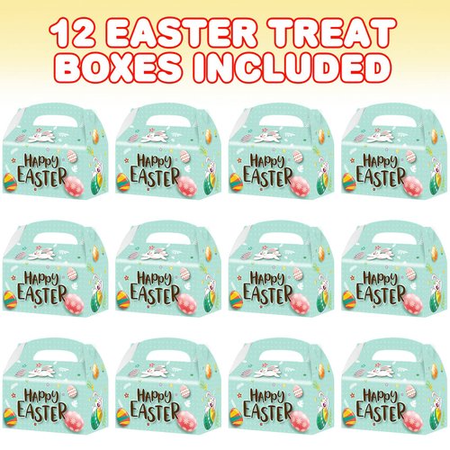 ArtCreativity 24 Pieces Treat Bags with 24 Stickers, Goodie Bags for Birthday Party, Wedding, Baby Shower, Holiday, Candy, Cookies, and Party Favors, Cute Cardboard Boxes with Handles (12)