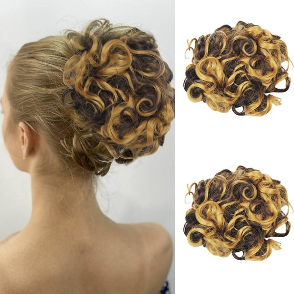 shufang Messy Bun Hair Piece for Women Hair Bun Hair Pieces for Women Elastic Drawstring Loose Curly Bun Hair Piece for Women Short Curly Ponytail Extensions (Pack of 2, 4/27)