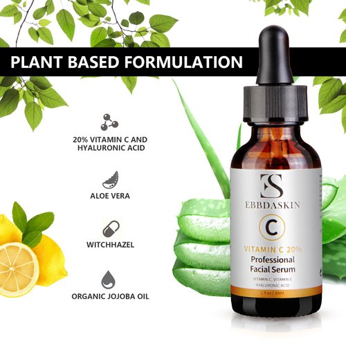 Vitamin C Serum for Face, EBBDASKIN Premium Face Serum Anti Aging Facial Skin Care Serum with Hyaluronic Acid and Vitamin E for Women Skin Smoothing Renewing Dark Spot Removing