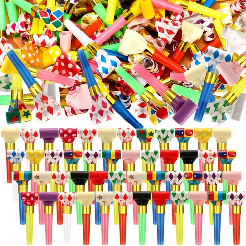 Hanaive 200 Pcs Party Blower Noisemakers Party Blowers for Kids Colorful Birthday Blowouts Horns Whistles Party Favors for New Years Sporting Events Party Supplies, Multiple Color