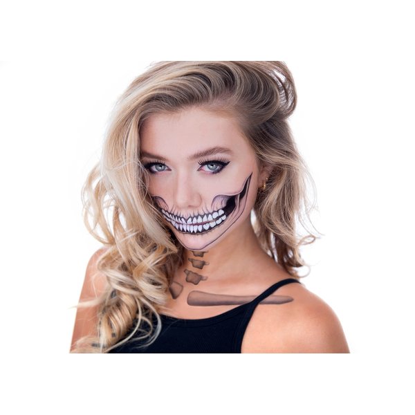Tattoocrew 2 x Classic Skull Temporary Tattoo Halloween Costume for Men and Women, Adult, Face Sticker