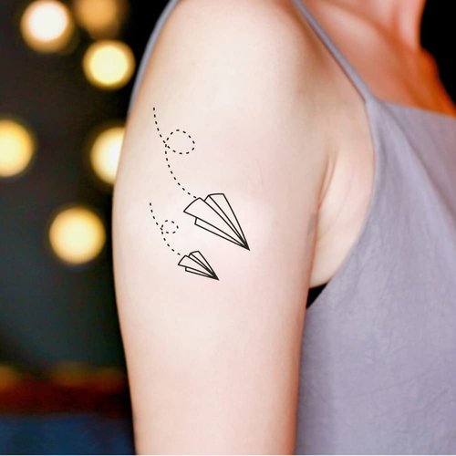 Oottati Waterproof Tiny Cute Fake Hand Neck Temporary Tattoos Stickers 2 Sheets Childhood Simple Origami Paper Airplane Trajectory