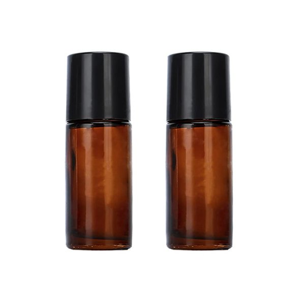 2Pcs 50ml/1.7oz Amber Glass Deodorant Roller Bottle with Plastic Roller Ball & Black Lid Deodorant Bottles Essential Oil Roller Bottles Empty Deodorant Container for Essential Oils Deodorant