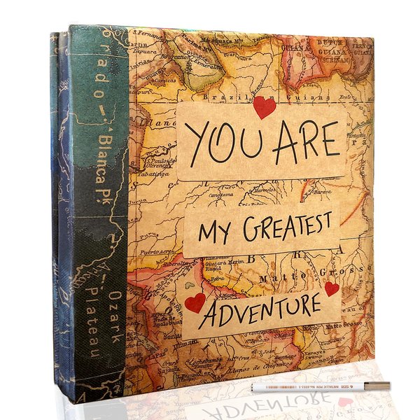 Holoary Self Adhesive Page Photo Album with Metallic Pen Magnetic Self-Stick Page Scrapbook for 3x5 4x6 5x7 6x8 8x10 Hand Made DIY 40 pages Albums, Printed Kraft Paper Cover Old Map Adventure World