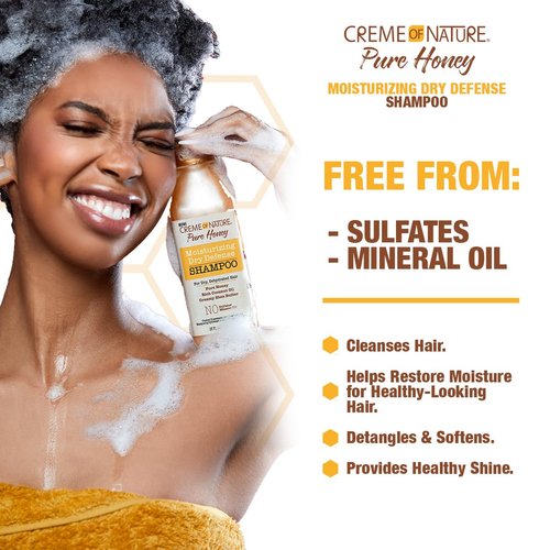 Coconut Oil & Shea Butter Shampoo by Creme of Nature,Dry Defense for Damaged Hair, Formula with Pure Honey, 12.07 Fl Oz