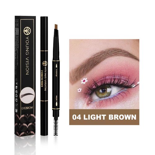 AMAKO Automatic Twin Eyebrow Pencil Waterproof Smudge-proof Triangle Eyebrow Pencil Duo with Brush (Pack of 1, 04#Light brown)