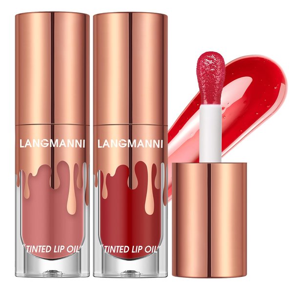 LANGMANNI Tinted Lip Oil, Vibrant High-Shine Moisturizing Lip Care, Six Distinct Shades With Versatile & Cruelty-Free 0.24 Fl oz (#01+05, 0.25 Fl Oz (Pack of 2))