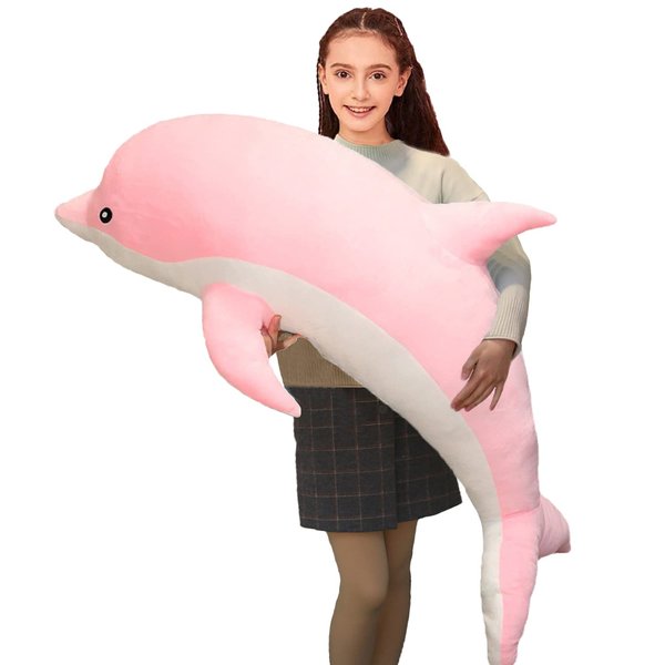 Dolphin Stuffed Animals Plush Pillow Super Soft Sea Animal Plush Toys Dolls for Boys Girls Sleeping Cushion Gift (70cm/27.55in, Pink)