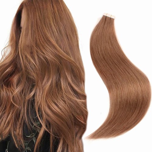 Sixstarhair Remy Hair Extensions Tape In Human Hair With Medium Auburn, 20 Pieces Straight Seamless Luxury Tape In Remy Human Hair Extensions Double Sided for Fine Hair [Color 30#-20 inch]